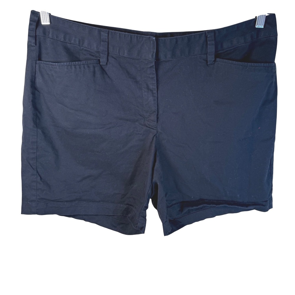 Lands End Chino Shorts Womens 16W Navy Blue Mid Rise Classic Cotton Twill Travel